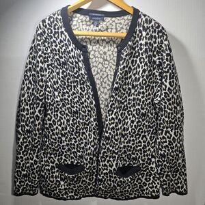 Lands' End 1X Women's Black and Cream Leopard Cardigan 100% Supima Cotton